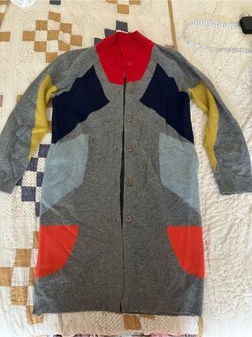 Folk  Colorblock merino Long Cardigan with pockets
